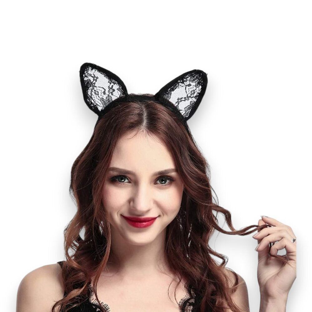 Black Lace Adjustable Cat Ears Headband Hair Accessory Cosplay NEW